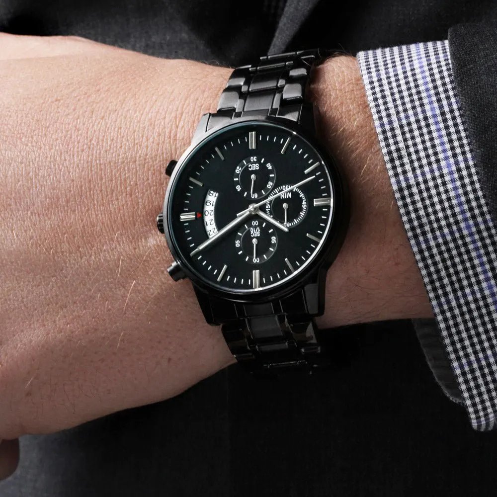 Men's Customized Engraved Black Chronograph Watch