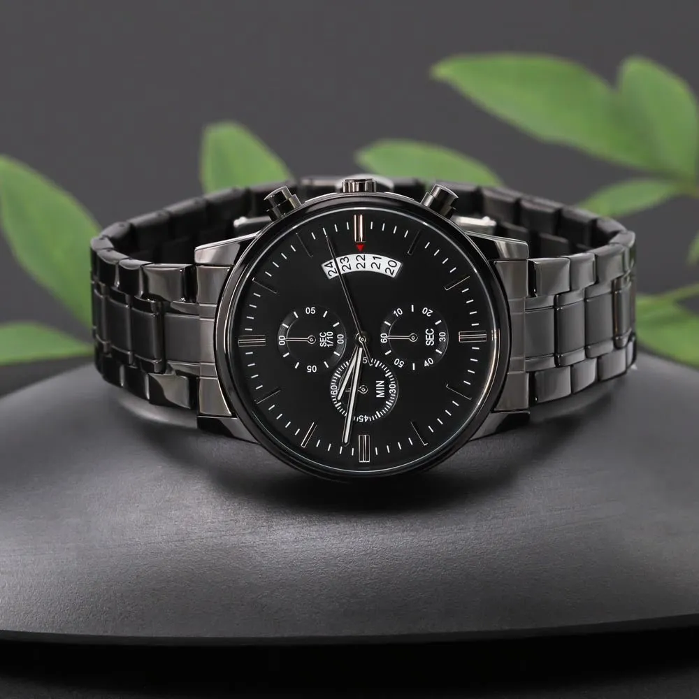 Men's Customized Engraved Black Chronograph Watch
