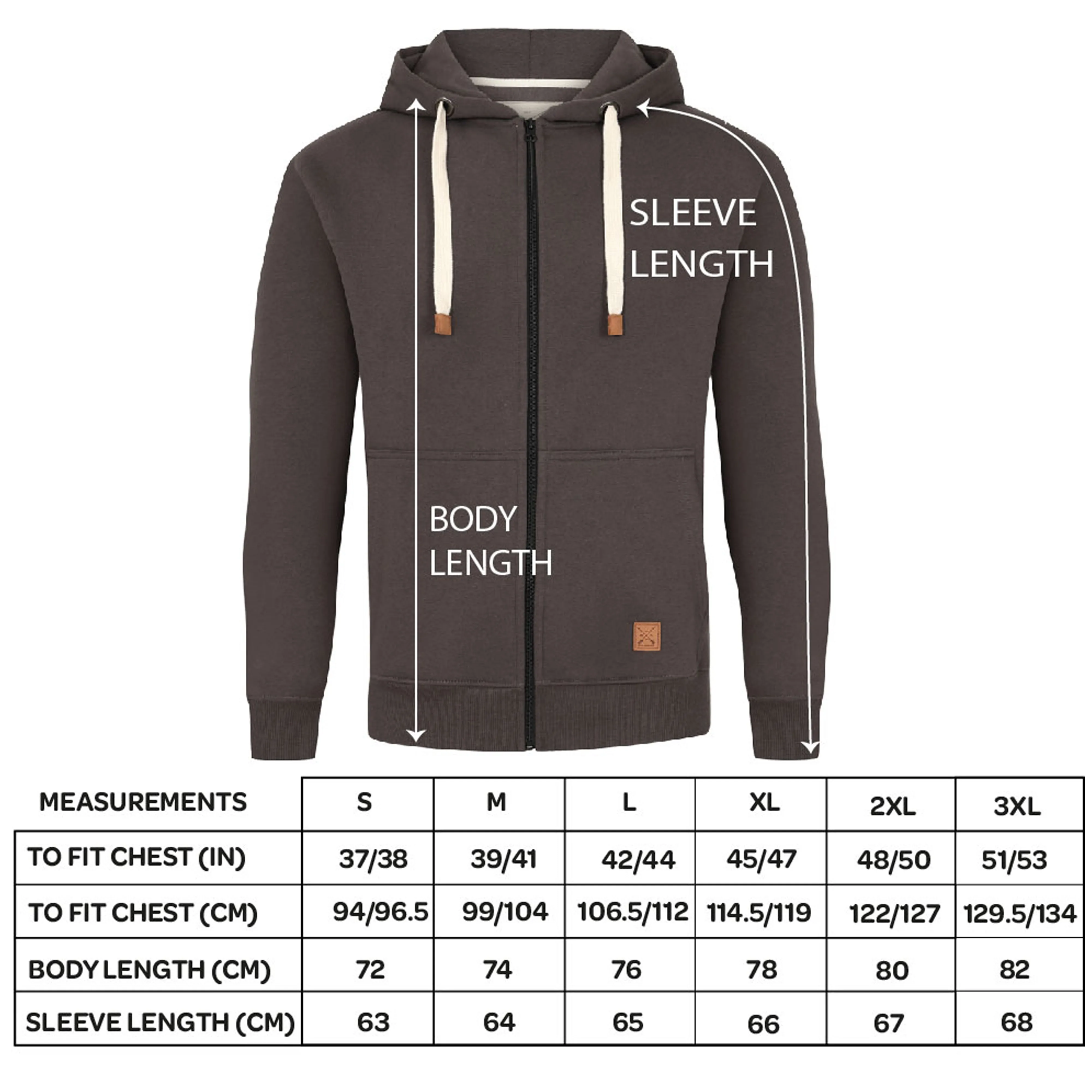 Men's Full Zip Fleece Hoodie - Charcoal