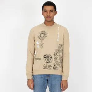 Mens Graphic Wraparound Crewneck Pullover Sweatshirt - Fields Of Rye / Zodiac Kanji One Universe