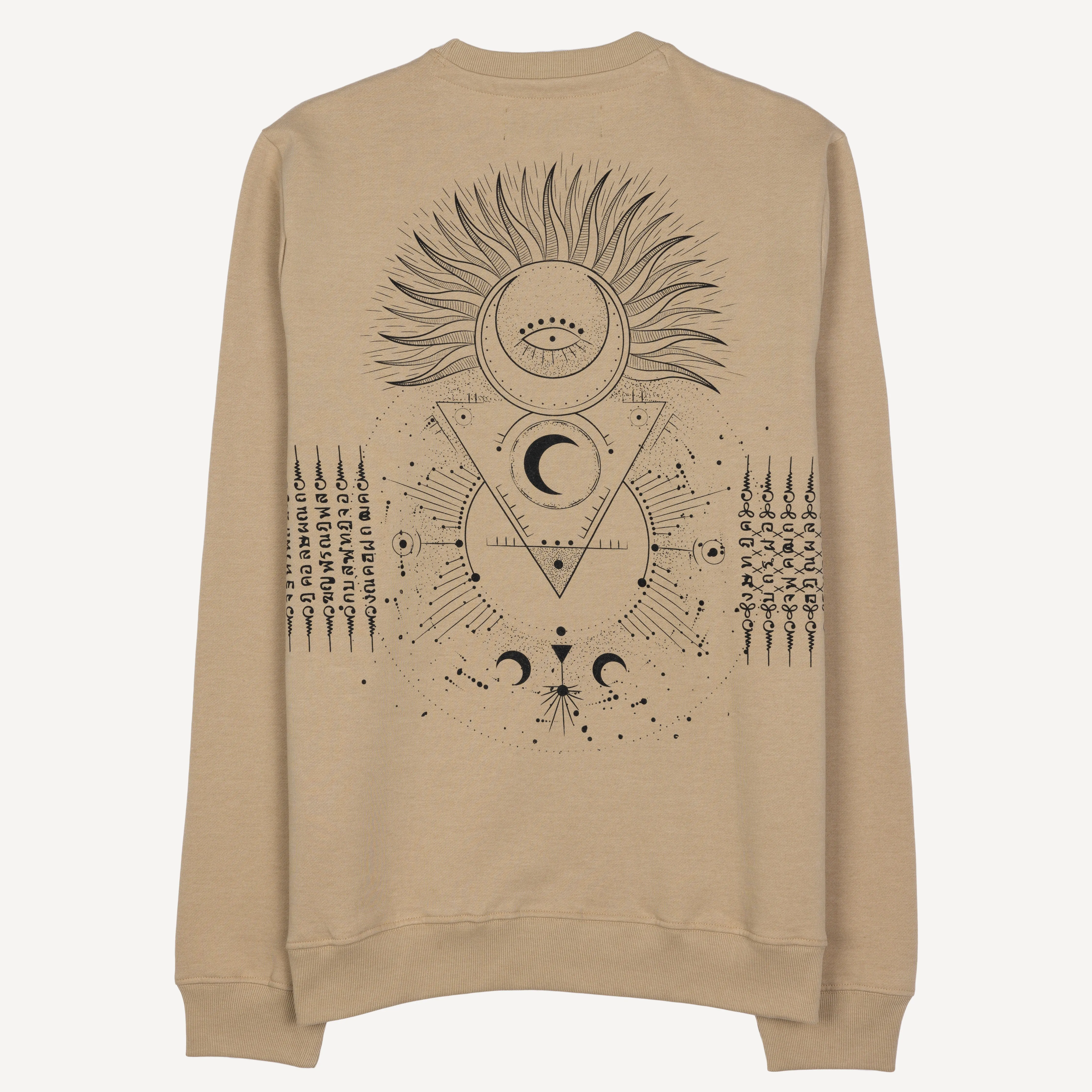 Mens Graphic Wraparound Crewneck Pullover Sweatshirt - Fields Of Rye / Zodiac Kanji One Universe