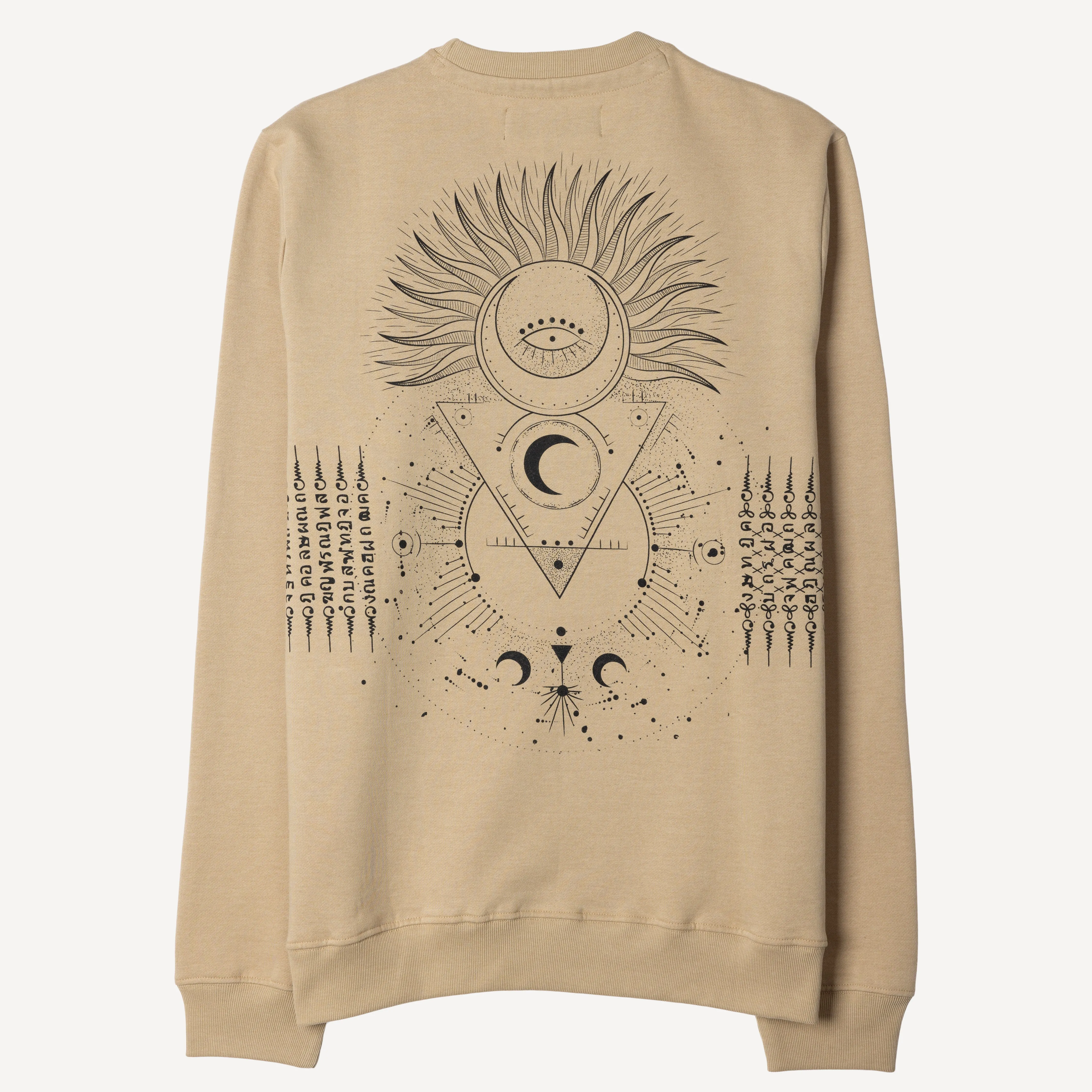 Mens Graphic Wraparound Crewneck Pullover Sweatshirt - Fields Of Rye / Zodiac Kanji One Universe