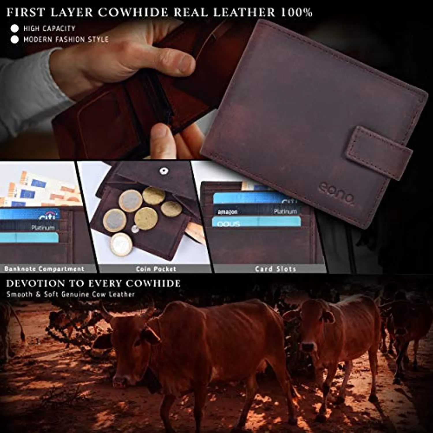 Mens RFID Protected Slim Purse Wallet with Coin Pocket
