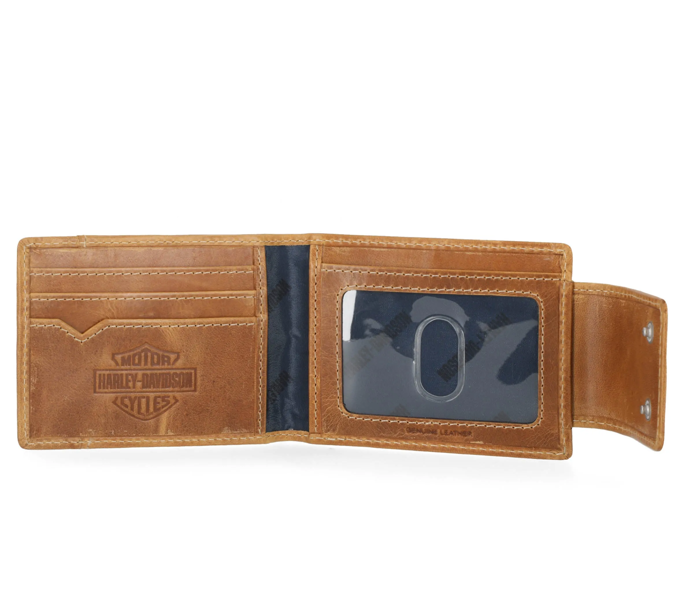 Men's Smooth Grain Snap Leather Front Pocket Bifold Cognac Wallet - Cognac