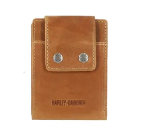 Men's Smooth Grain Snap Leather Front Pocket Bifold Cognac Wallet - Cognac