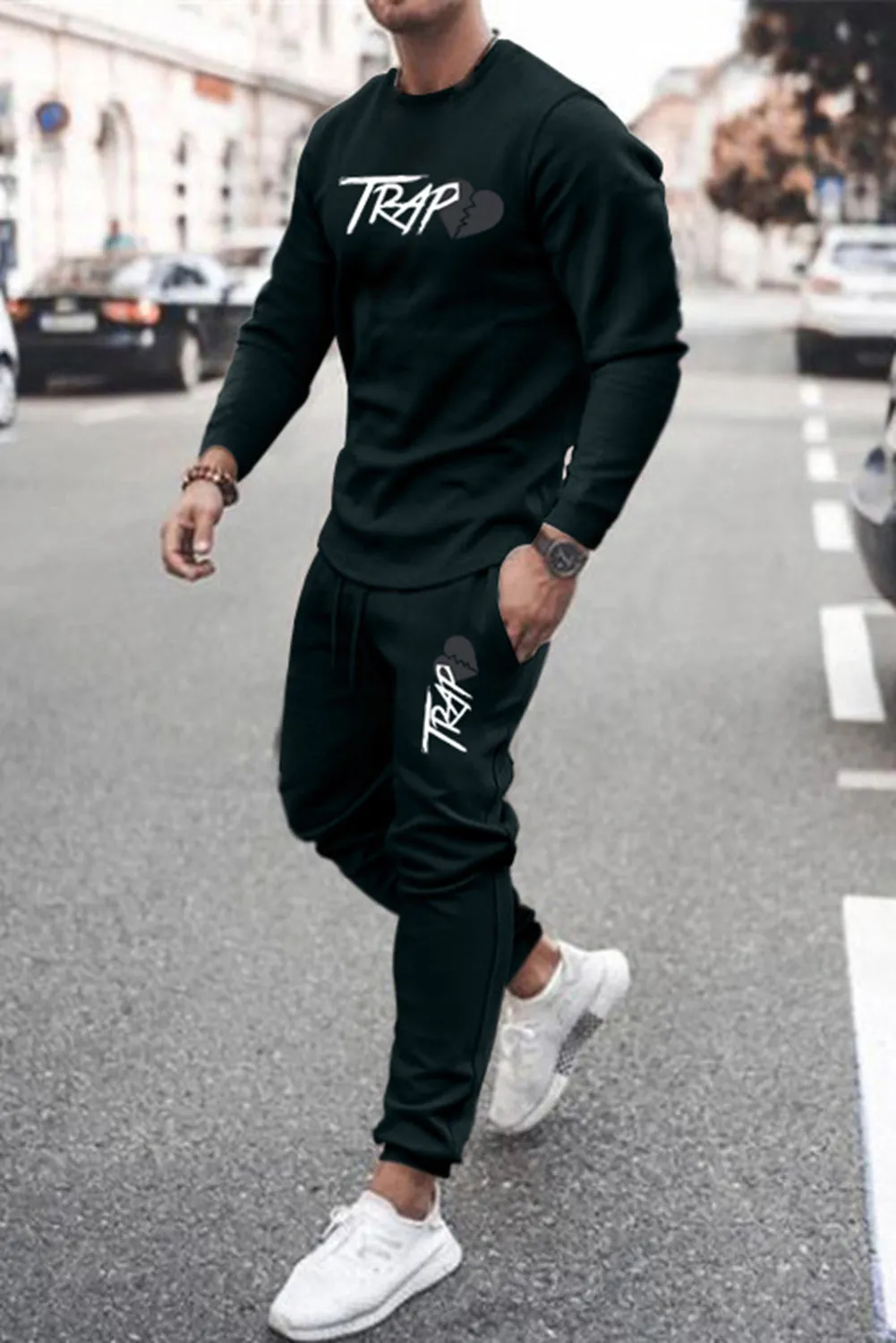 Men's TRAP Heart Broken Long Sleeve Sweatshirt and Pants Sports Suit