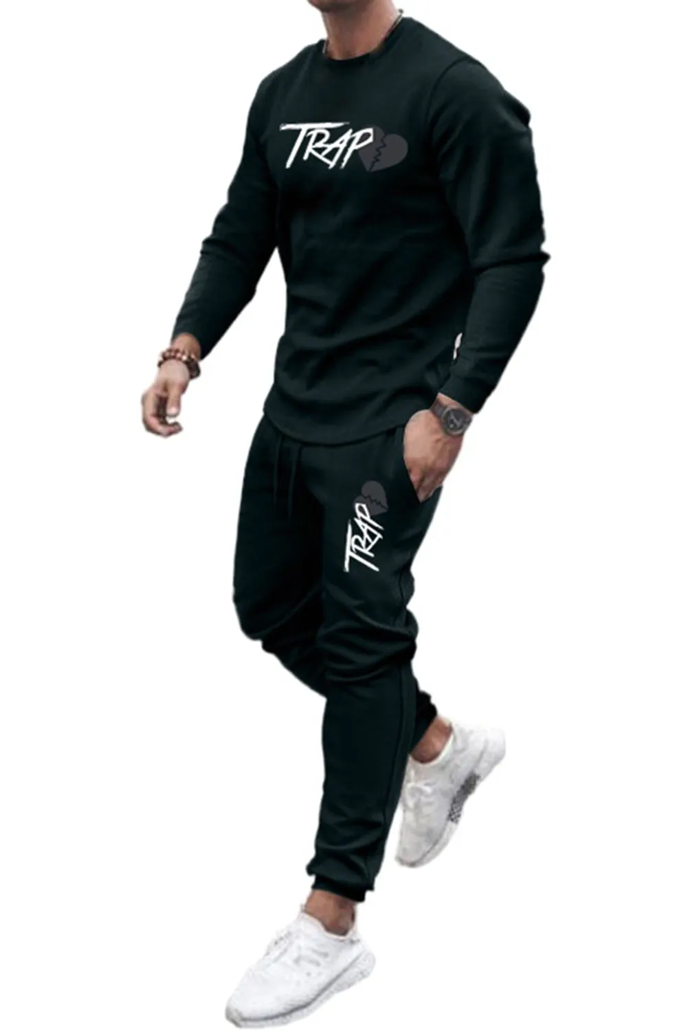 Men's TRAP Heart Broken Long Sleeve Sweatshirt and Pants Sports Suit
