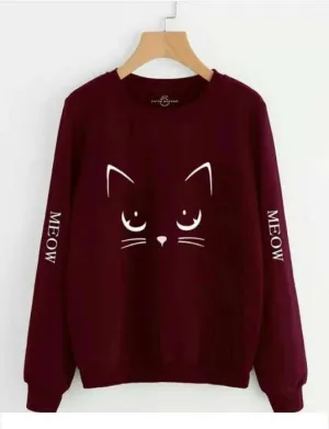 Meown Printed Maroon Sweat Shirt For Women