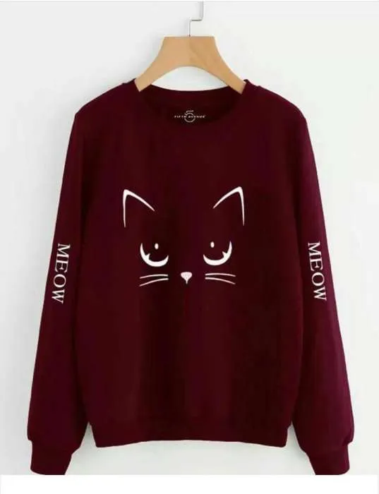 Meown Printed Maroon Sweat Shirt For Women