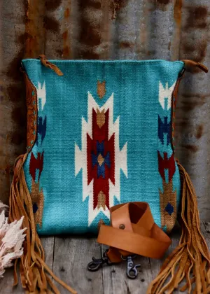Millie Tooled Leather Saddle Blanket Bag in Blue