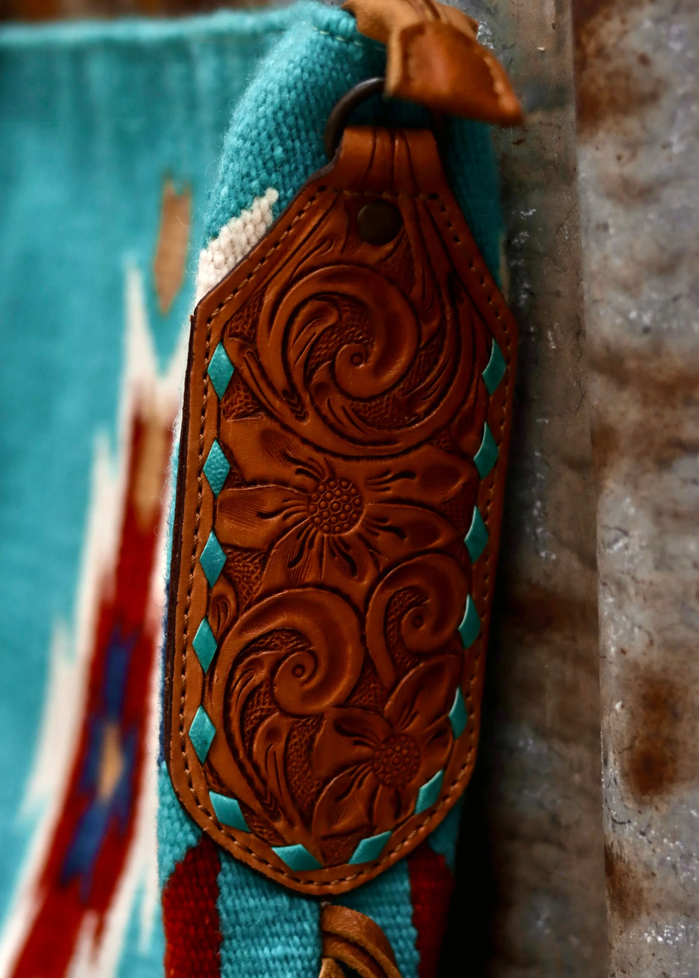 Millie Tooled Leather Saddle Blanket Bag in Blue