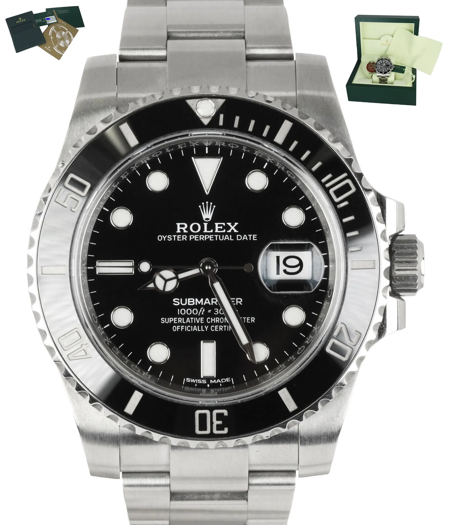 MINT 2014 Rolex Submariner Date 116610LN Stainless Black Ceramic 40mm B P Watch