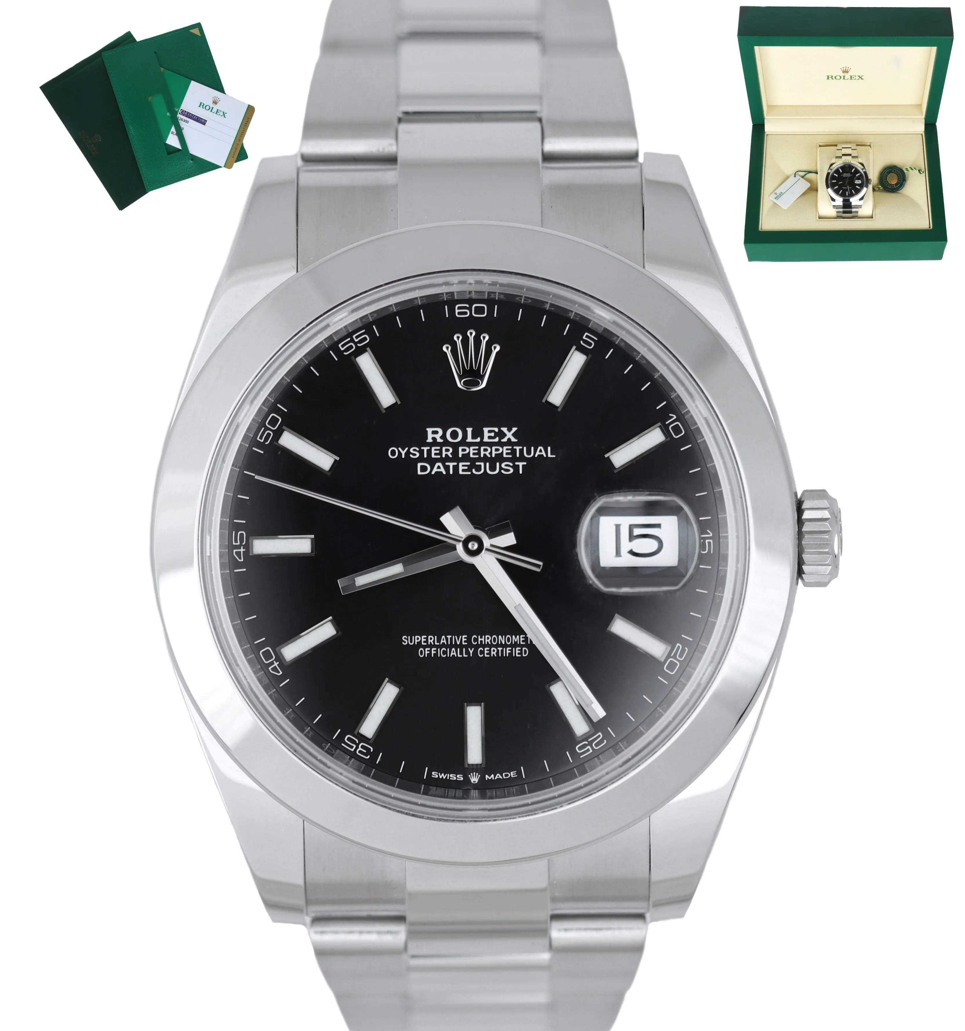 MINT 2019 Rolex DateJust 41 Black Stick 41mm Smooth Stainless Steel Watch 126300