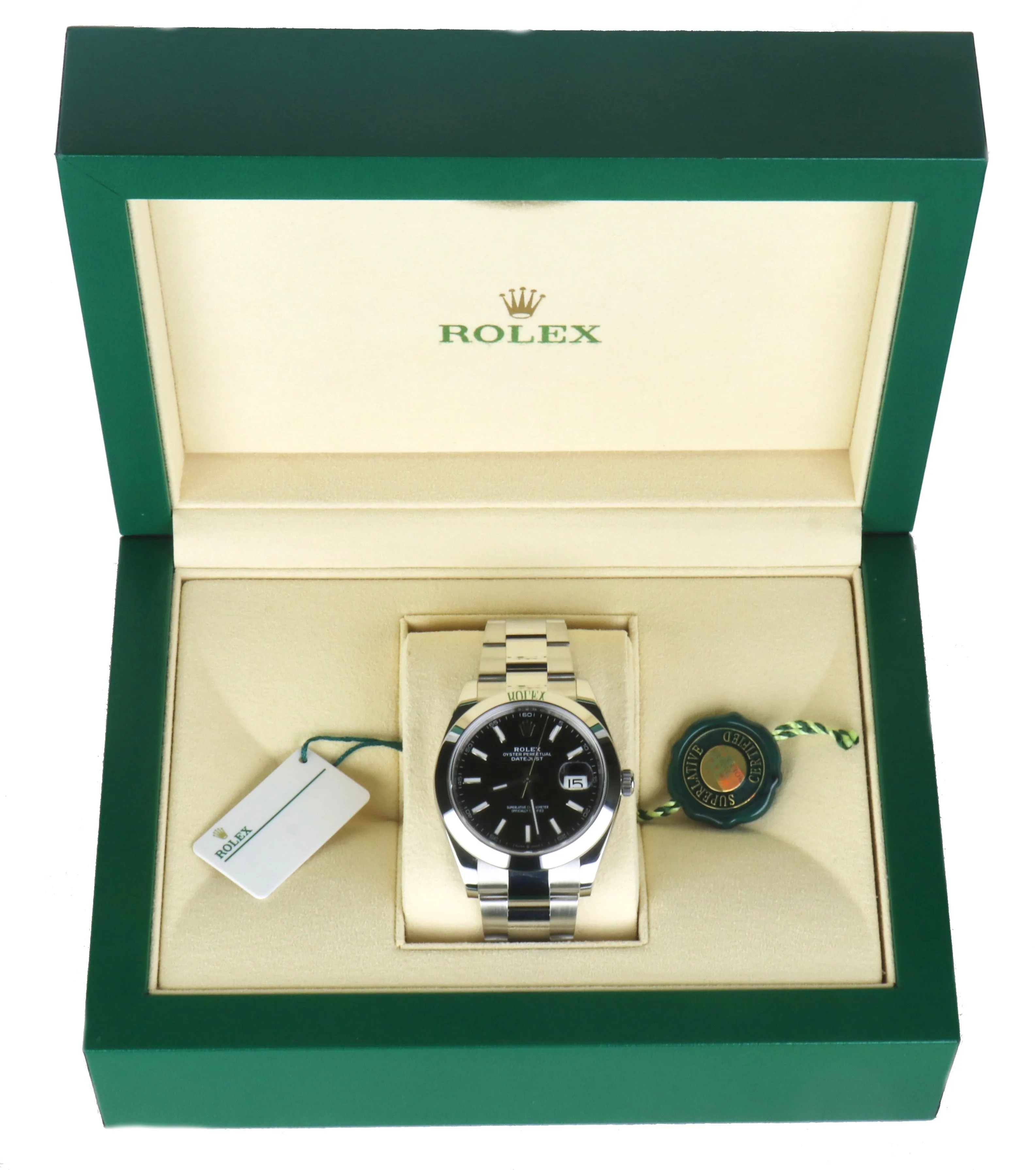 MINT 2019 Rolex DateJust 41 Black Stick 41mm Smooth Stainless Steel Watch 126300