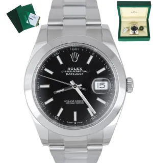 MINT 2019 Rolex DateJust 41 Black Stick 41mm Smooth Stainless Steel Watch 126300