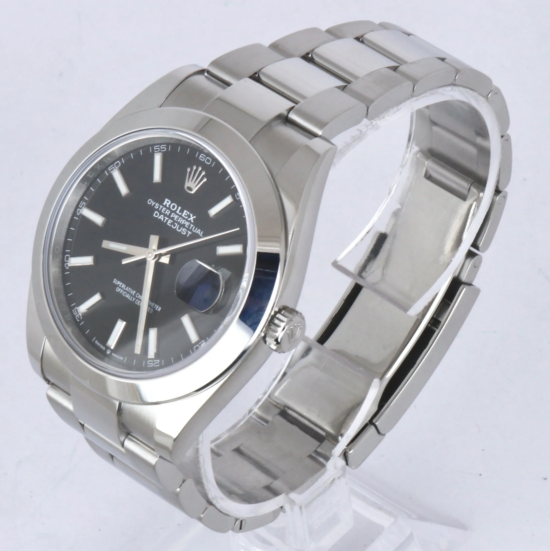 MINT 2019 Rolex DateJust 41 Black Stick 41mm Smooth Stainless Steel Watch 126300