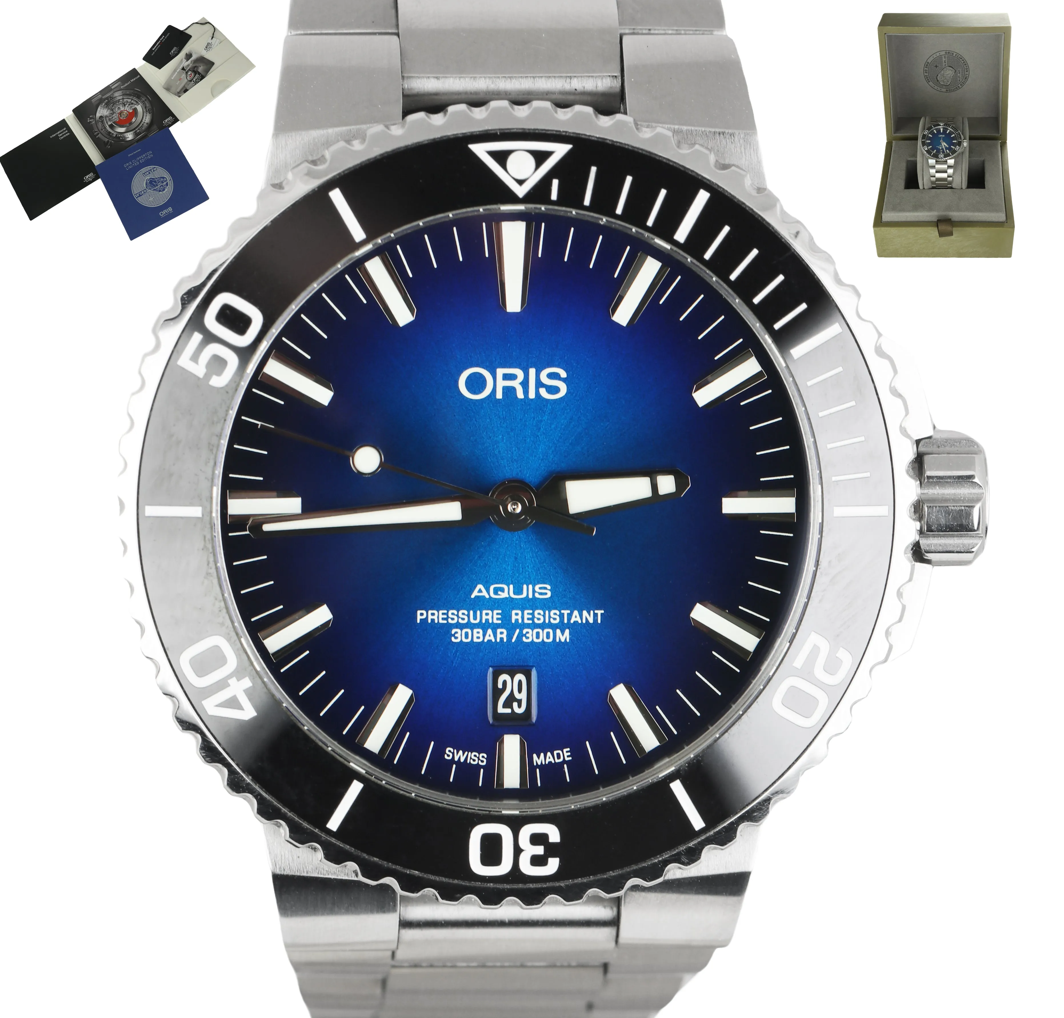 MINT Oris Aquis 7730 Blue Stainless Steel 43.5mm Automatic Black Ceramic Watch