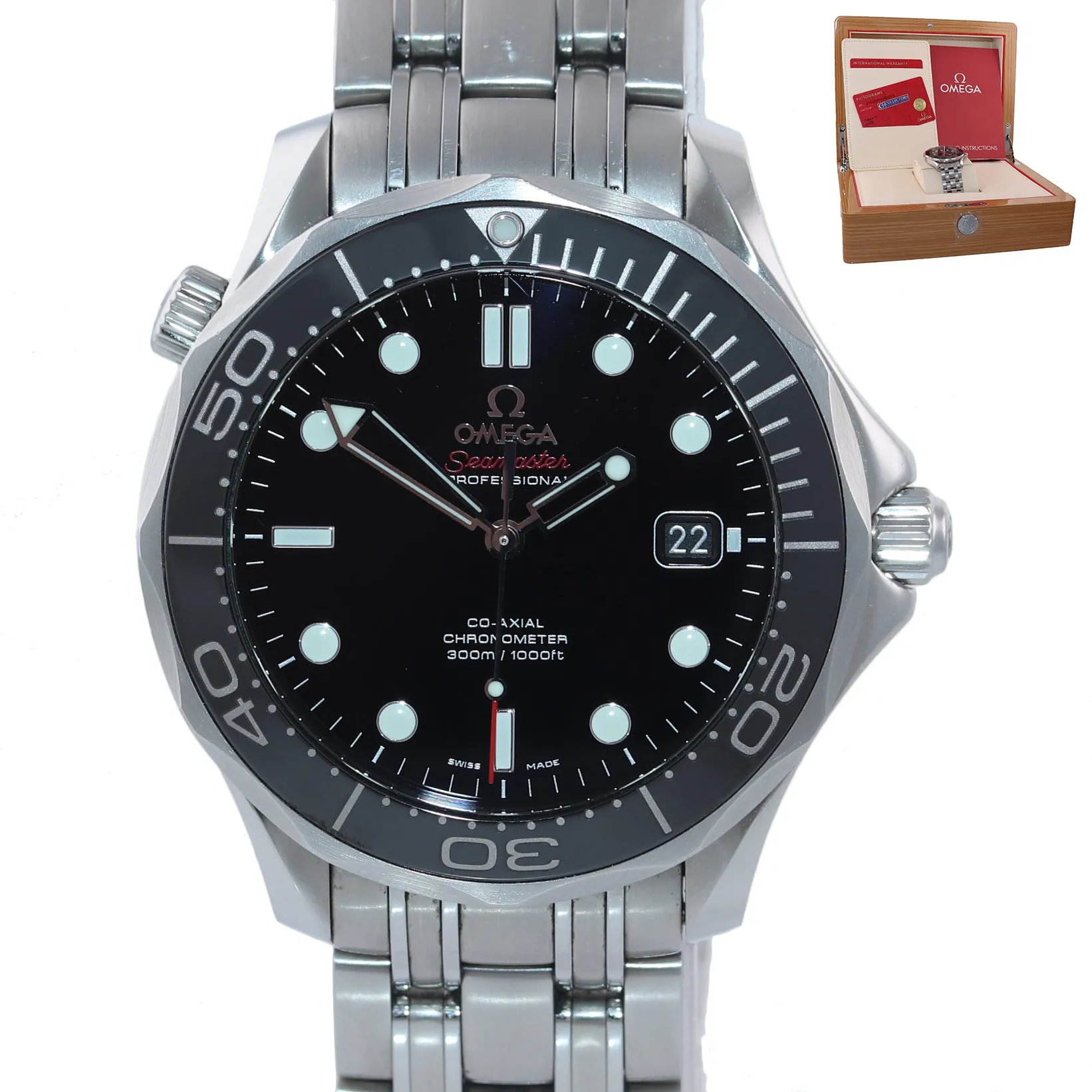 MINT PAPERS Omega Seamaster Black Co-Axial 300M 212.30.41.20.01.003 Date Watch