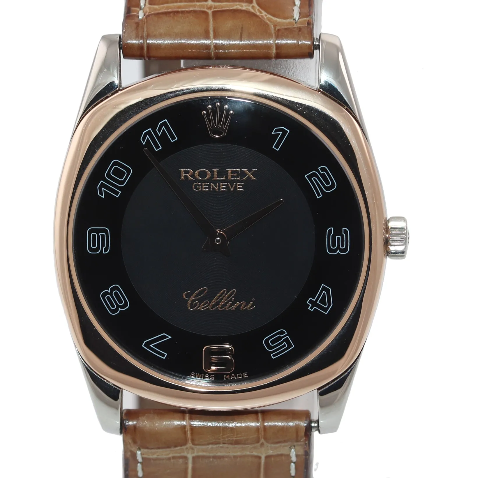 MINT Rolex Cellini Danaos 18k White Gold Rose Gold 4233 Black Dial Manual Watch