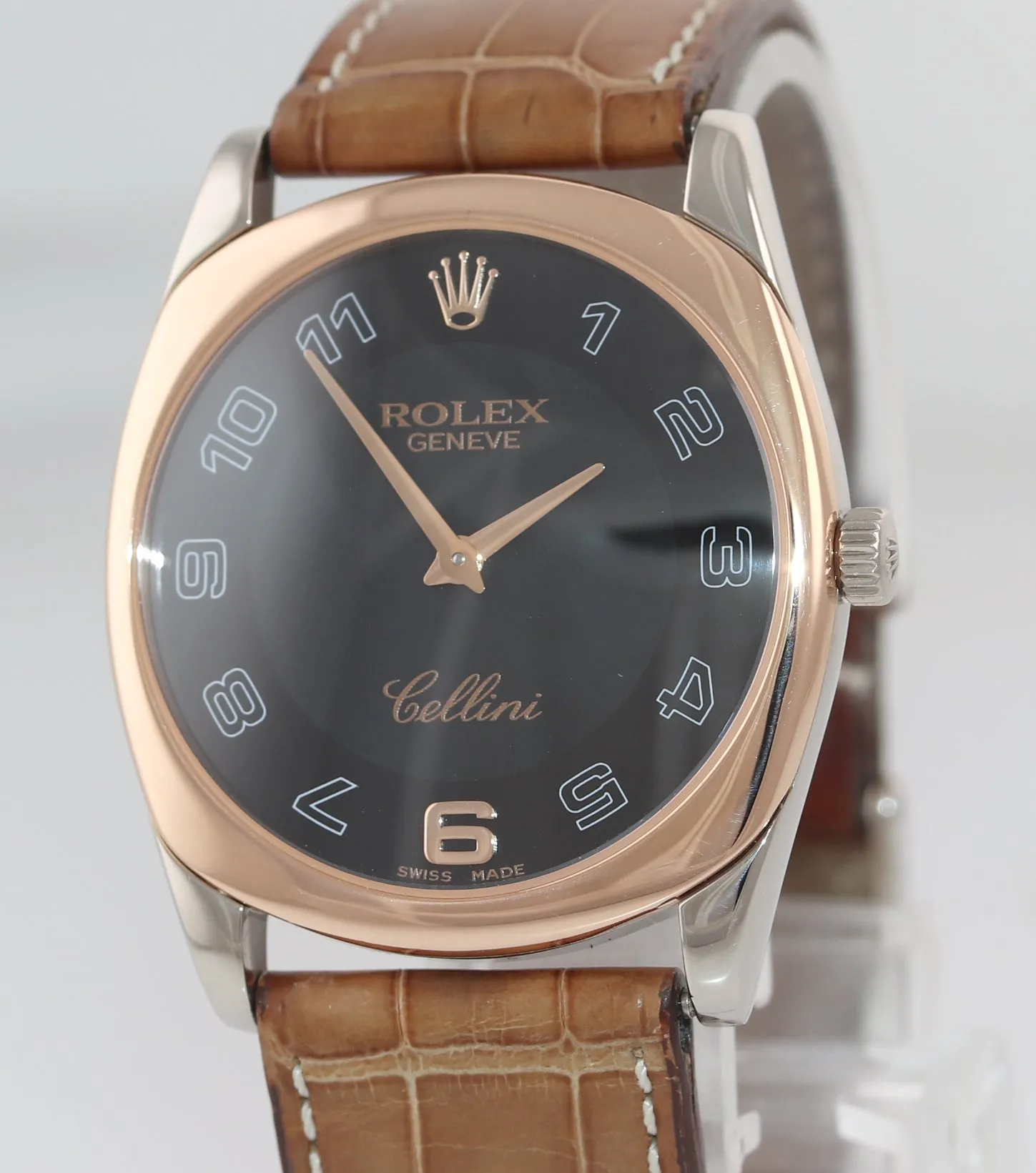 MINT Rolex Cellini Danaos 18k White Gold Rose Gold 4233 Black Dial Manual Watch