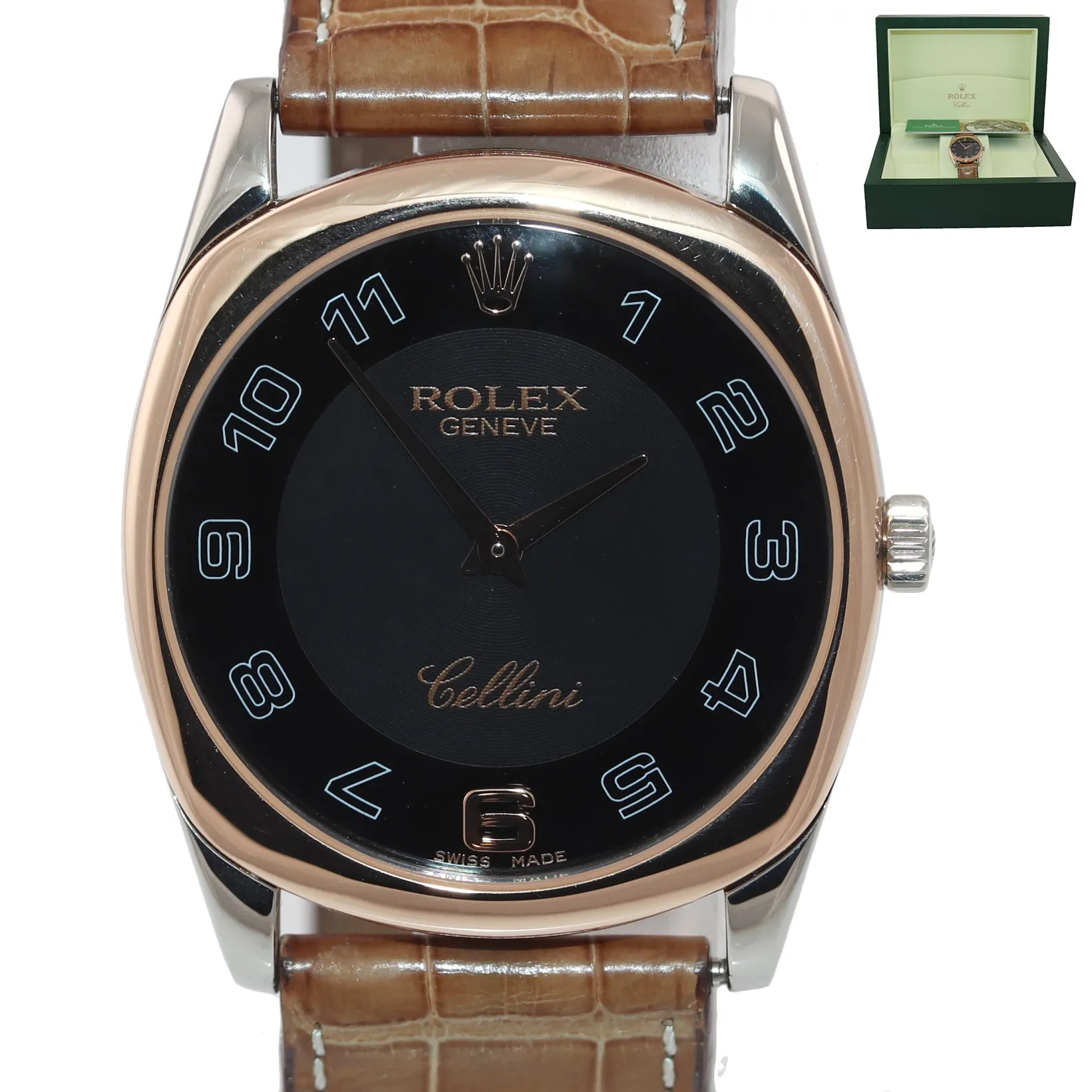 MINT Rolex Cellini Danaos 18k White Gold Rose Gold 4233 Black Dial Manual Watch