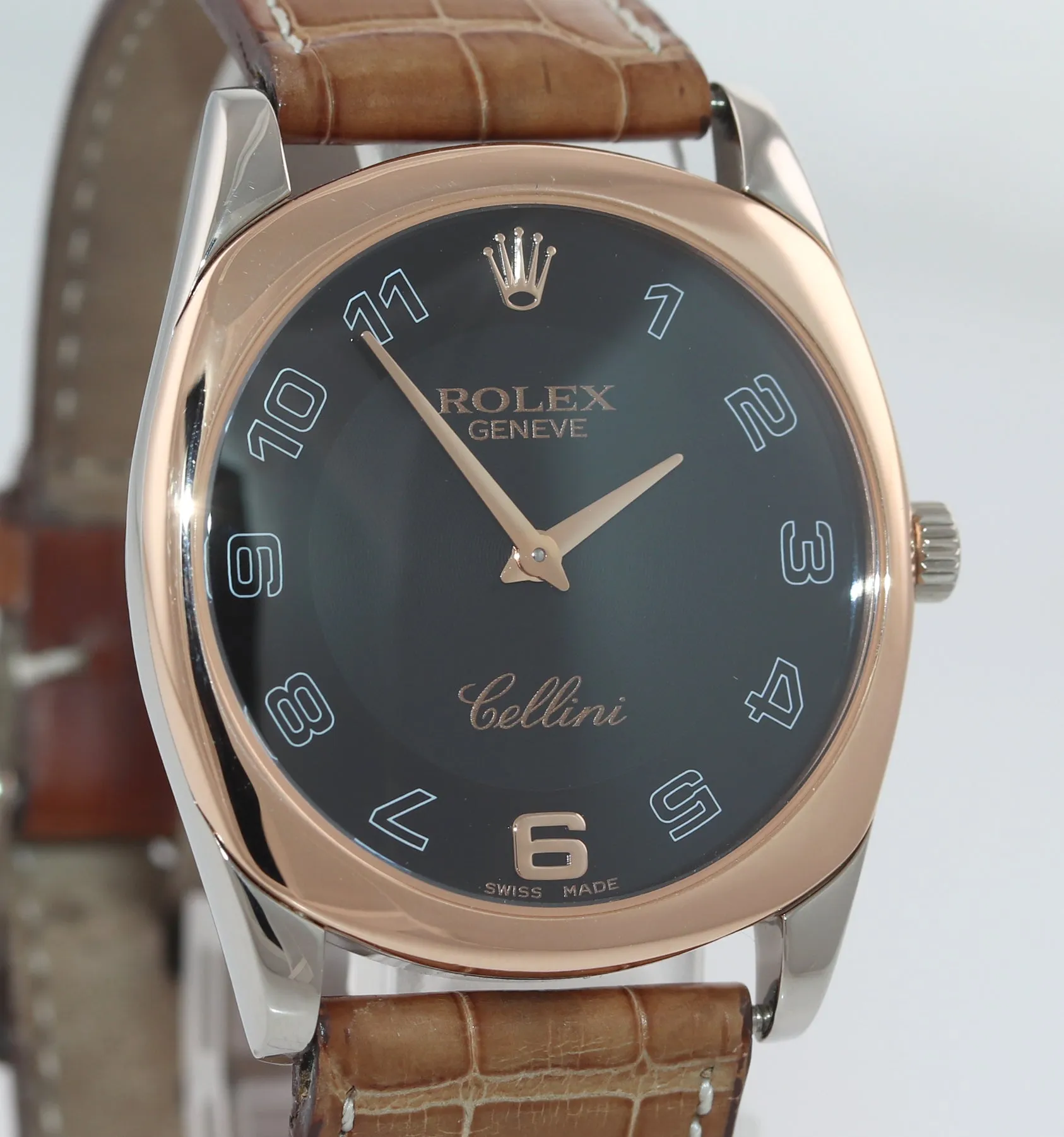 MINT Rolex Cellini Danaos 18k White Gold Rose Gold 4233 Black Dial Manual Watch