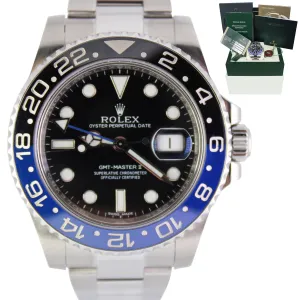 MINT Rolex GMT-Master II Batman Blue Black 40mm Steel Watch 116710B Full Set