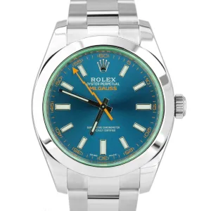MINT Rolex Milgauss Z-Blue Green Anniversary 40mm 116400 GV Stainless Watch