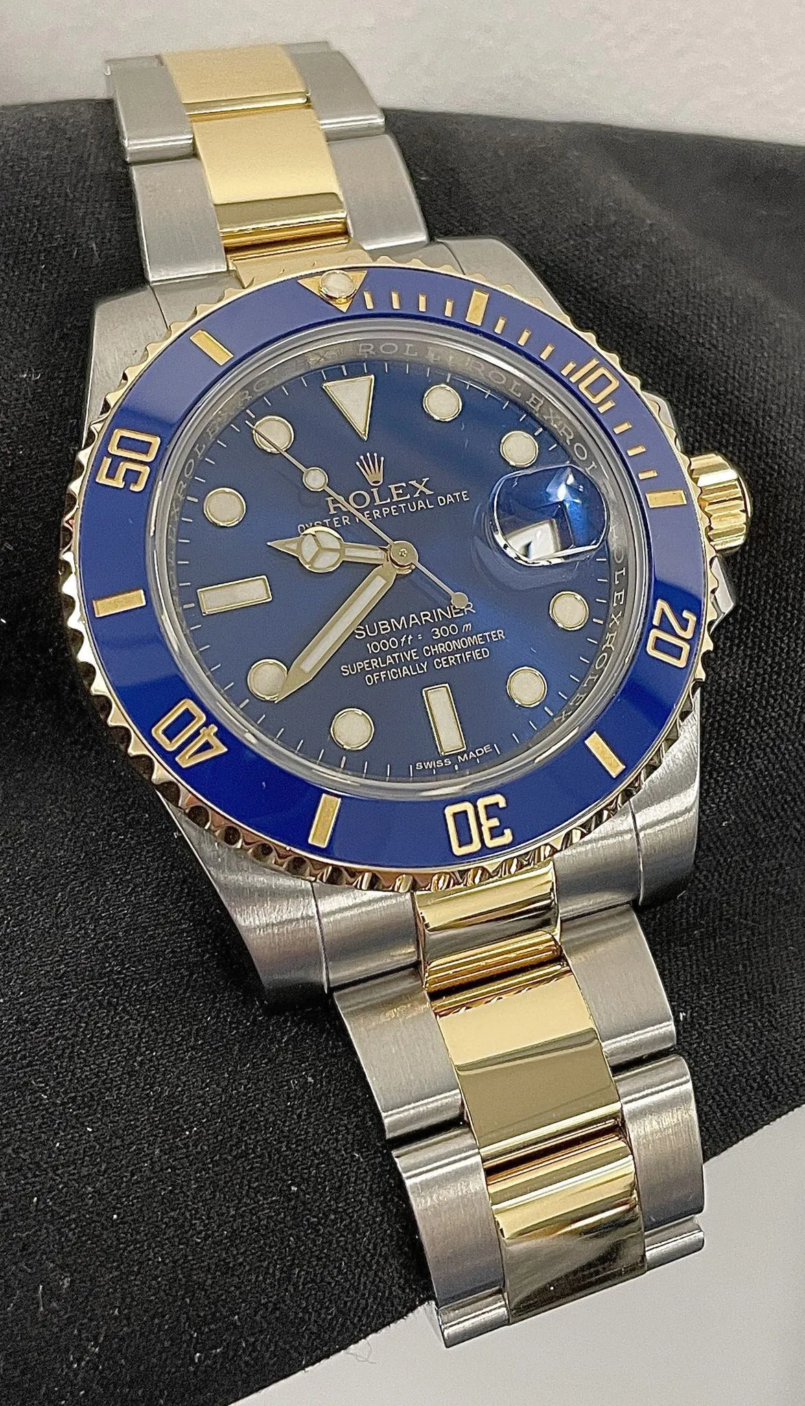 MINT Rolex Submariner Sunburst Blue Ceramic Two-Tone 18K Gold 116613 LB B P
