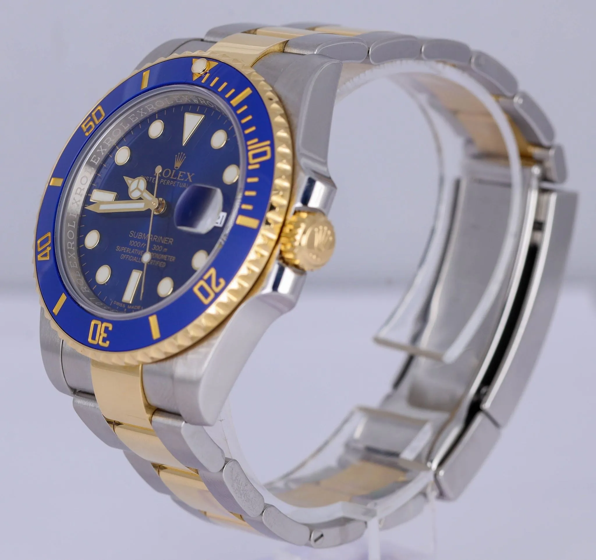 MINT Rolex Submariner Sunburst Blue Ceramic Two-Tone 18K Gold 116613 LB B P