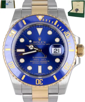 MINT Rolex Submariner Sunburst Blue Ceramic Two-Tone 18K Gold 116613 LB B P