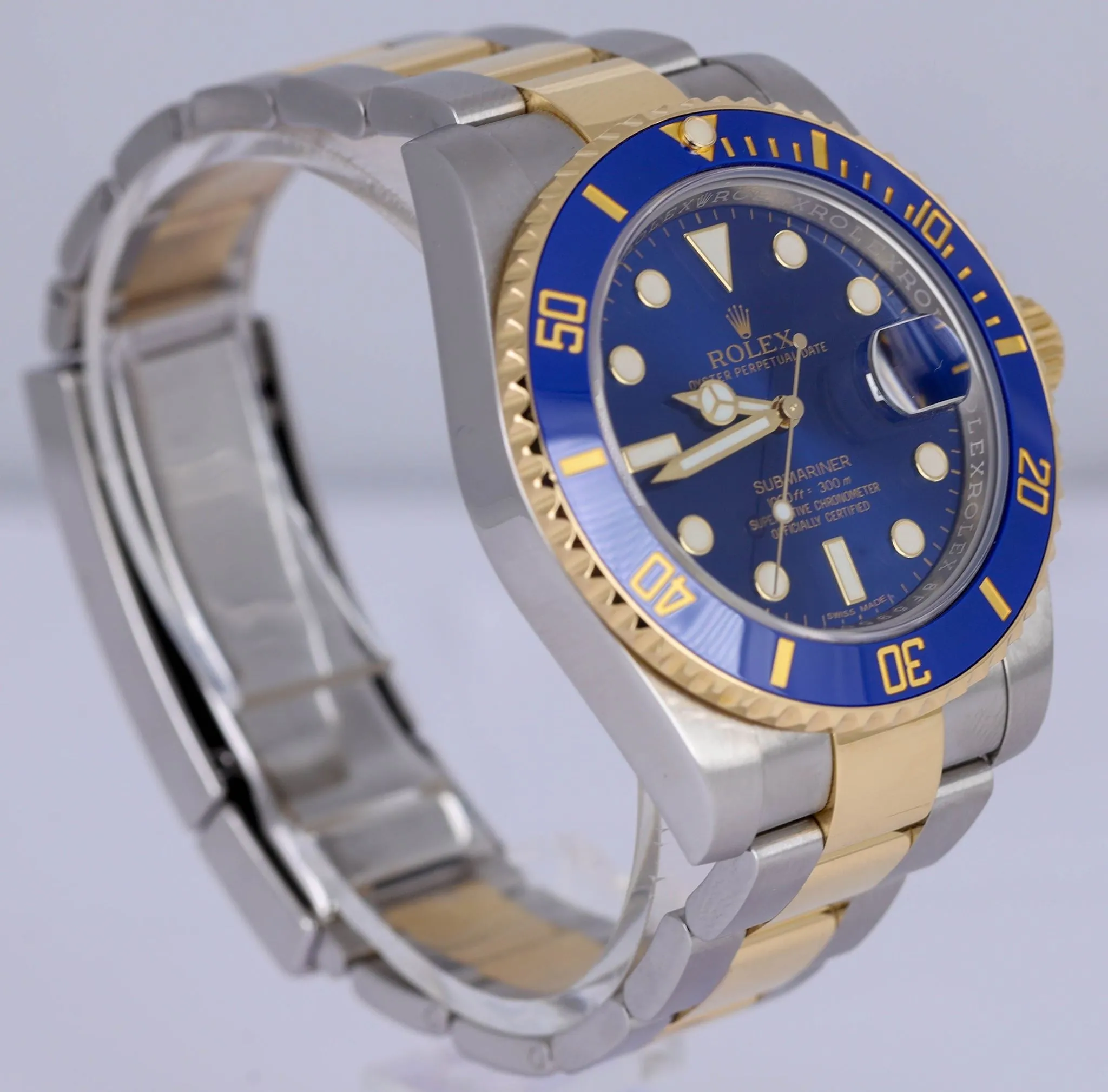 MINT Rolex Submariner Sunburst Blue Ceramic Two-Tone 18K Gold 116613 LB B P