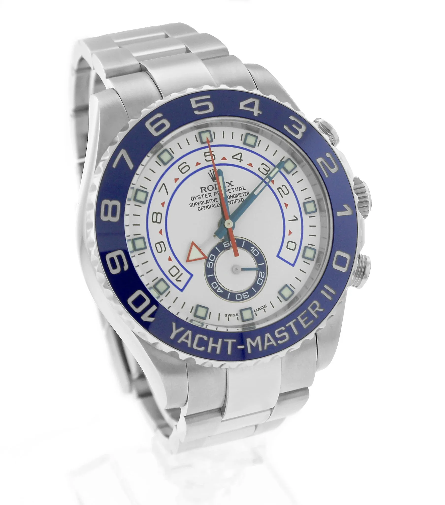 MINT Rolex Yacht-Master II 44mm Stainless Steel White Blue Ceramic Watch 116680