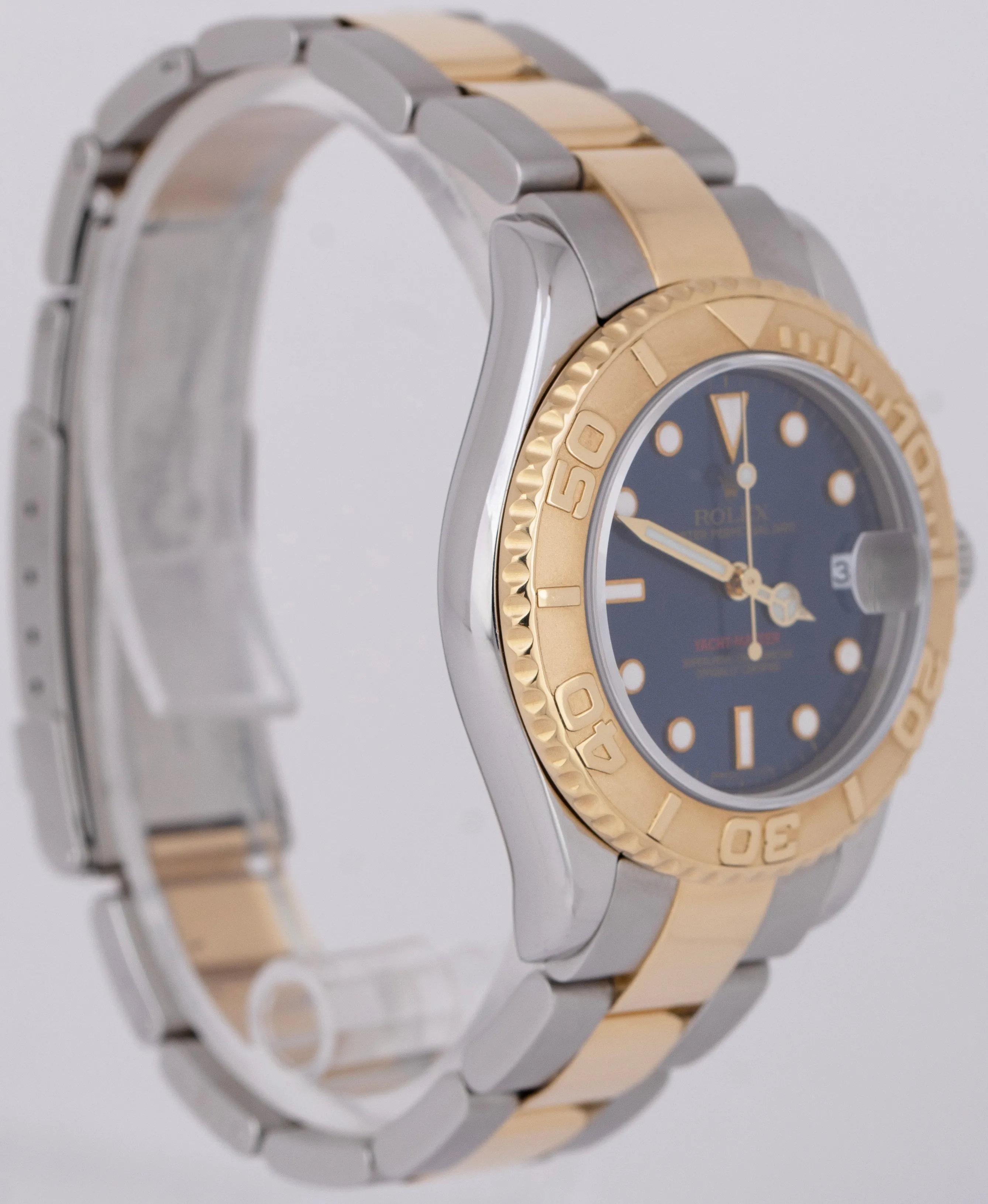 MINT Rolex Yacht-Master Two-Tone Yellow Gold Stainless Blue 35mm Watch 168623
