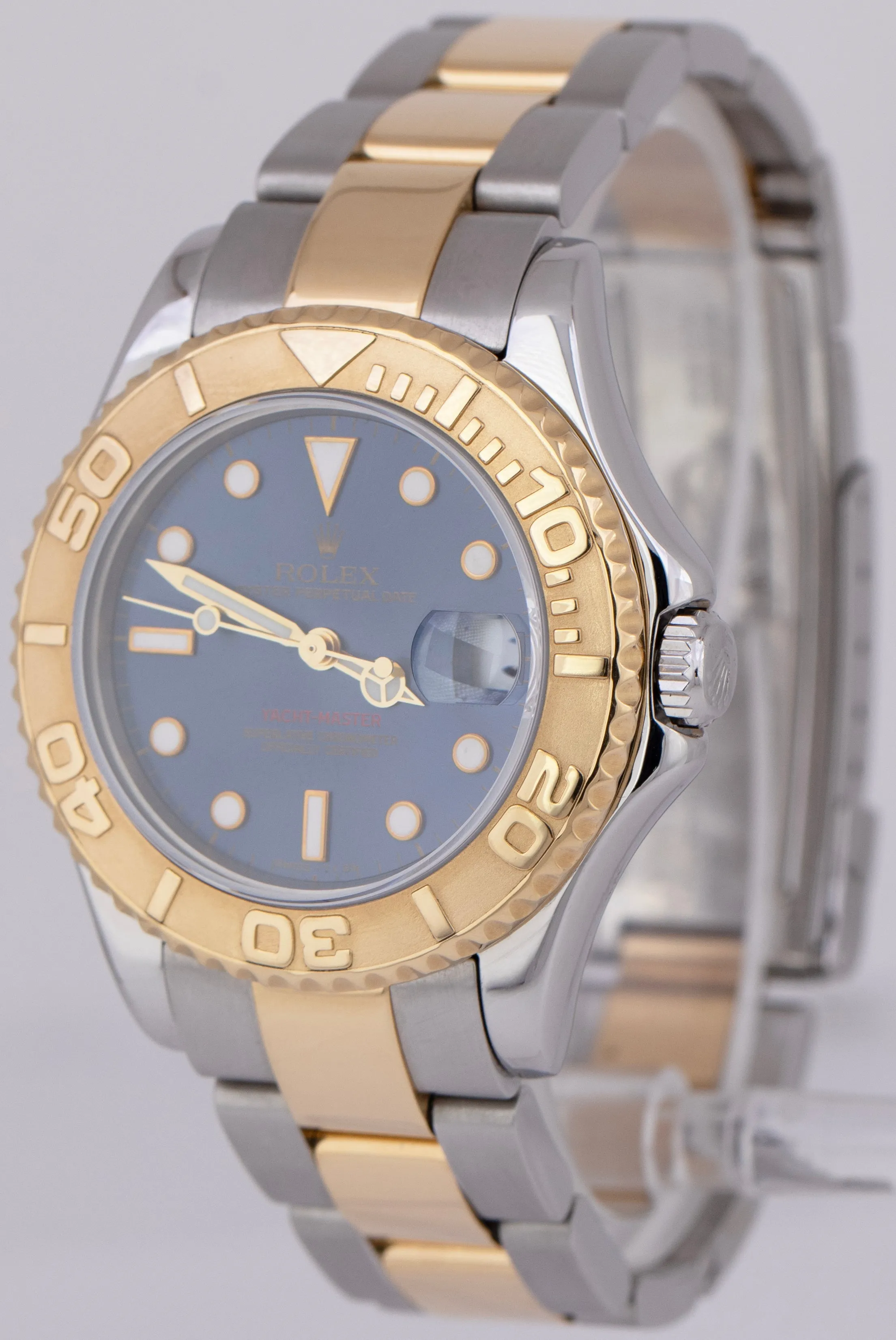 MINT Rolex Yacht-Master Two-Tone Yellow Gold Stainless Blue 35mm Watch 168623