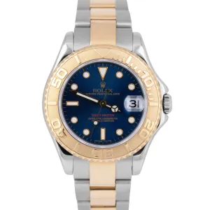 MINT Rolex Yacht-Master Two-Tone Yellow Gold Stainless Blue 35mm Watch 168623