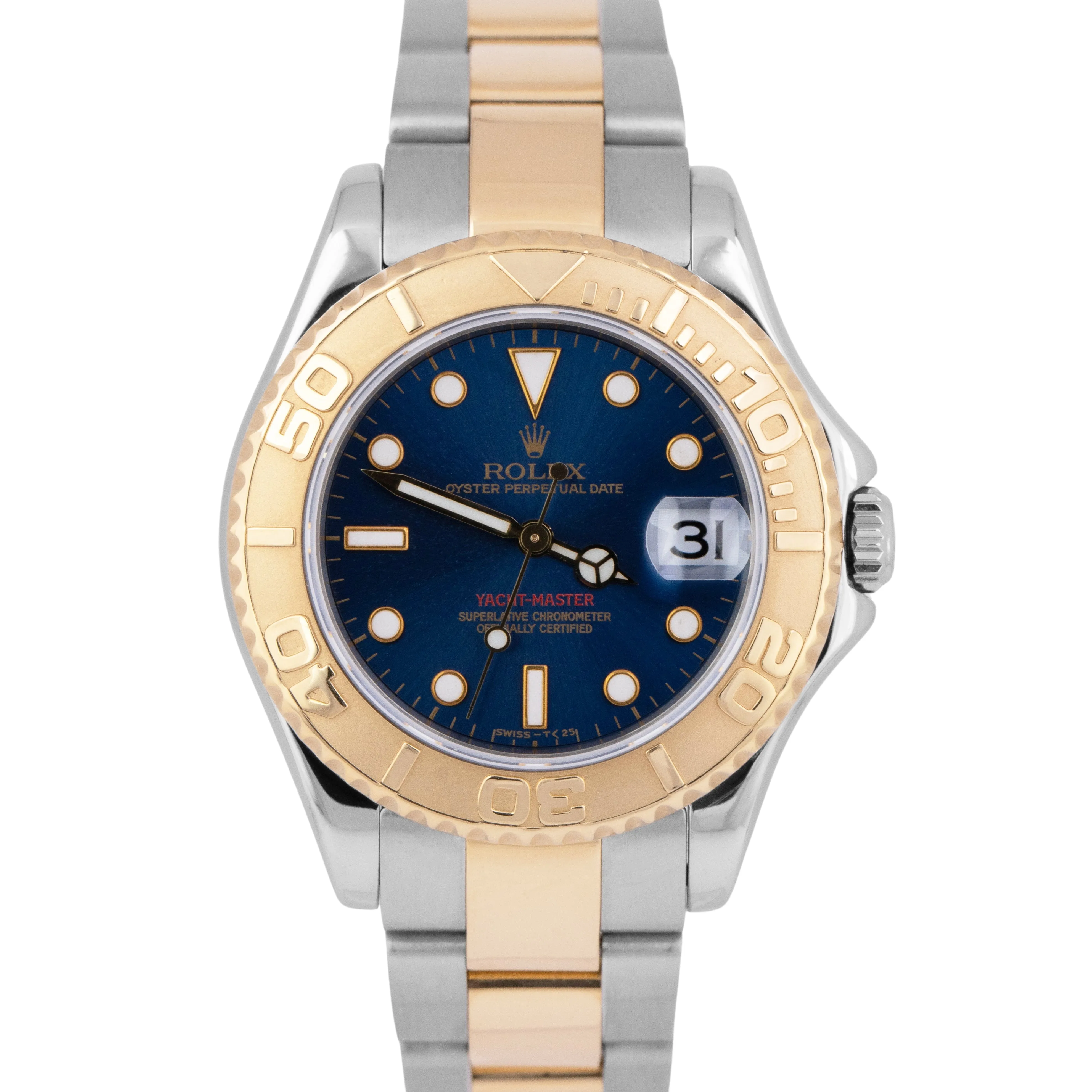 MINT Rolex Yacht-Master Two-Tone Yellow Gold Stainless Blue 35mm Watch 168623