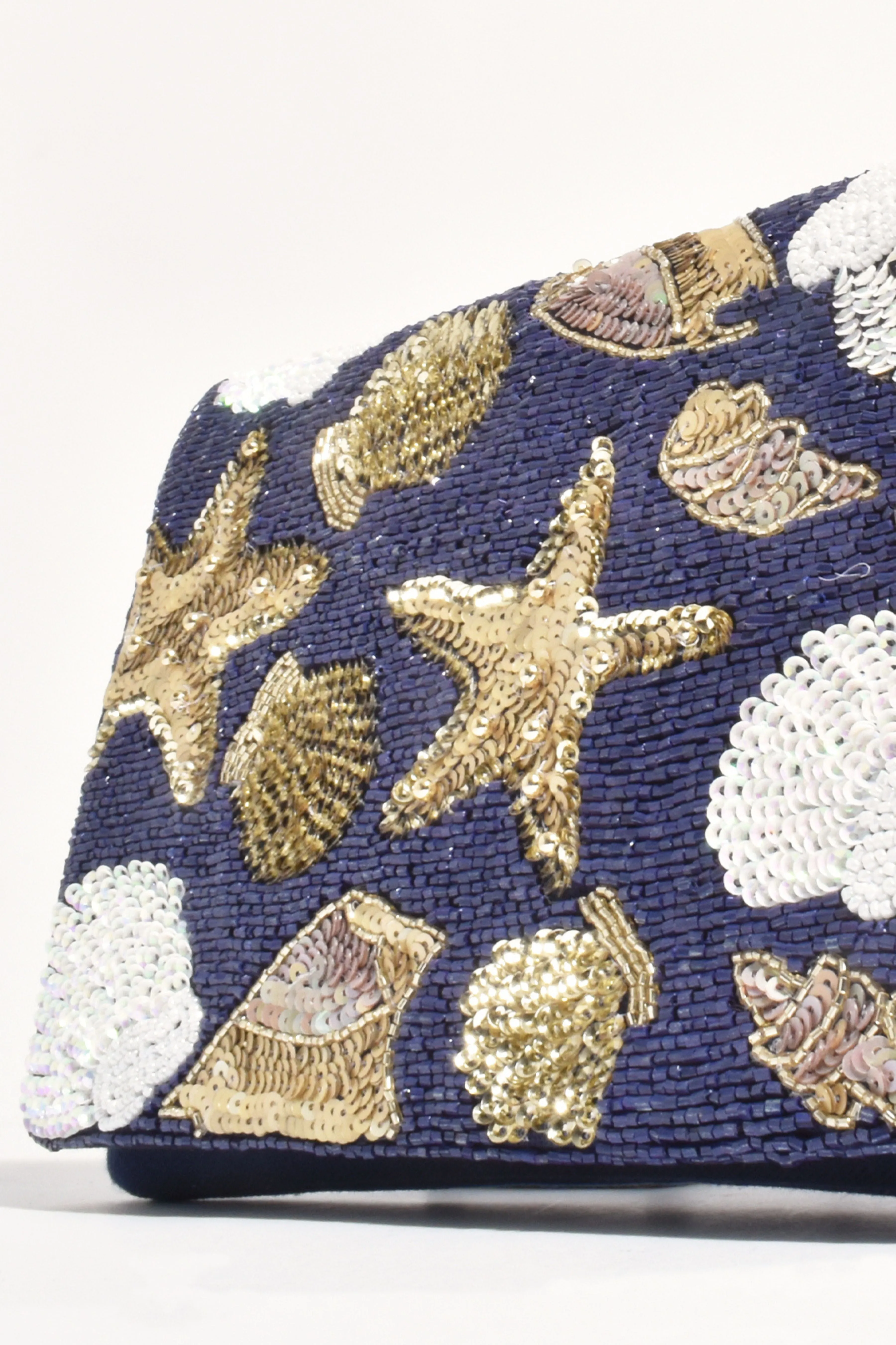 Miranda Seashells Sequinned Clutch -Navy Gold