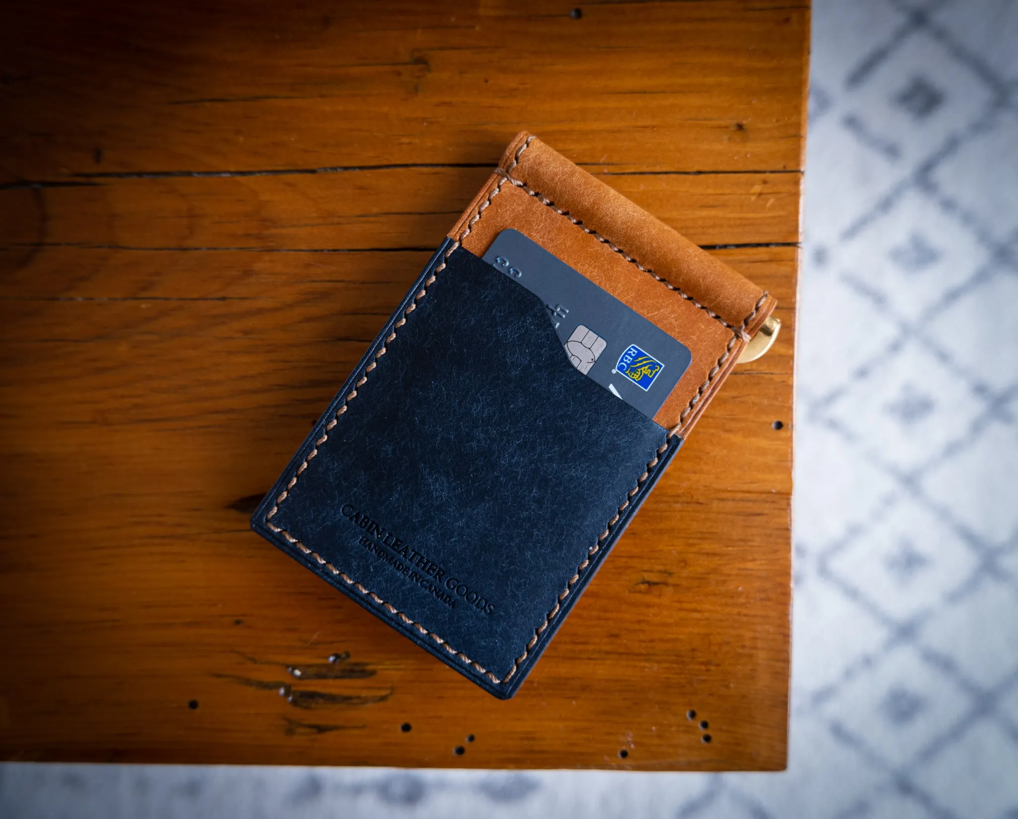 Money Clip Wallet - Blue and Cognac Pueblo