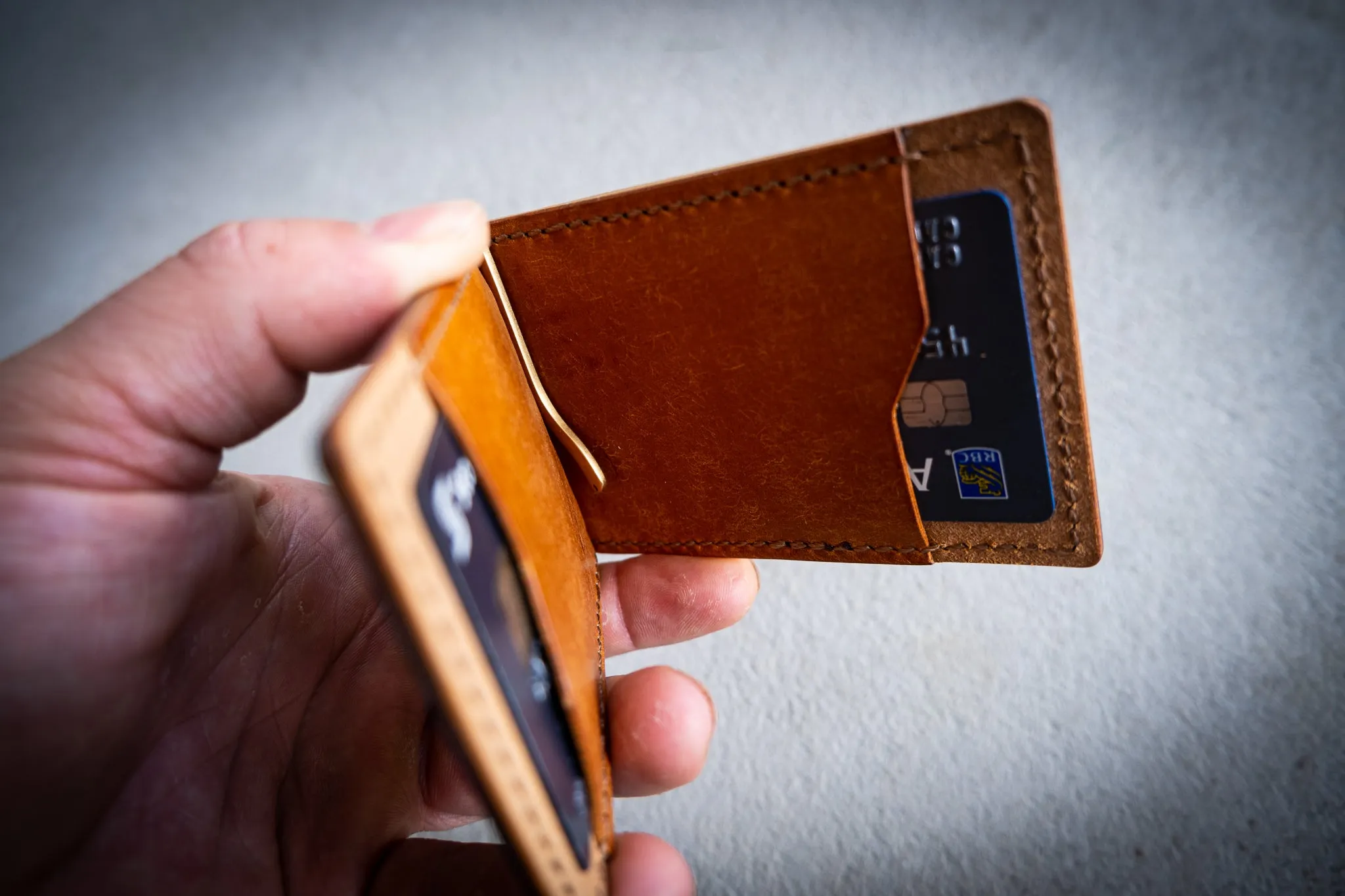Money Clip Wallet - Blue and Cognac Pueblo