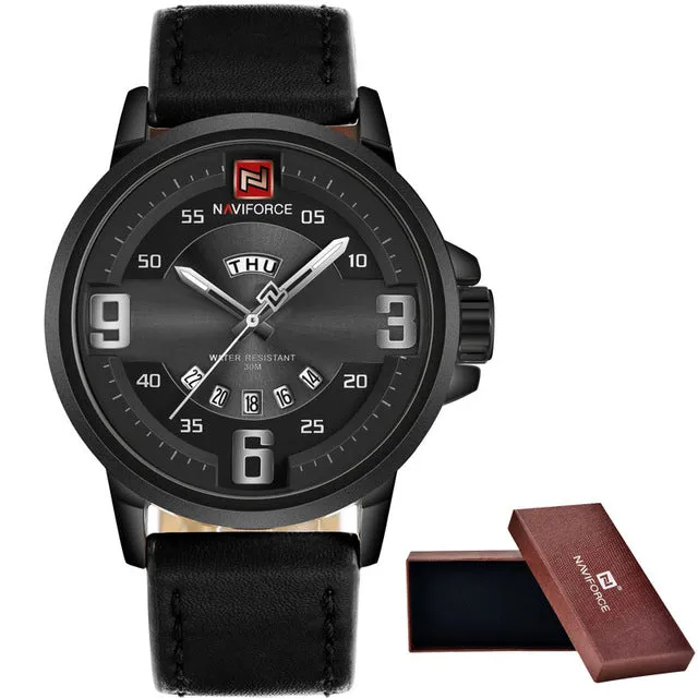 NAVIFORCE Casual Watches Analog Quartz Leather Waterproof   Date Clock