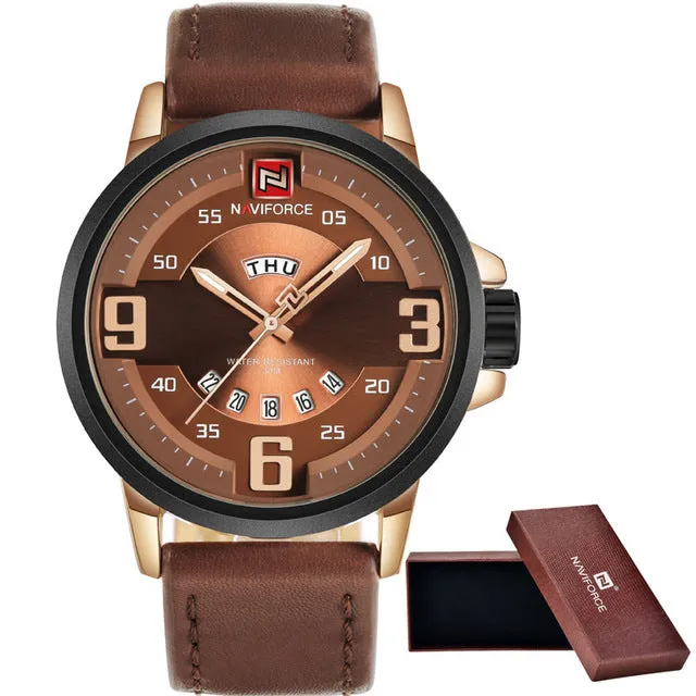 NAVIFORCE Casual Watches Analog Quartz Leather Waterproof   Date Clock