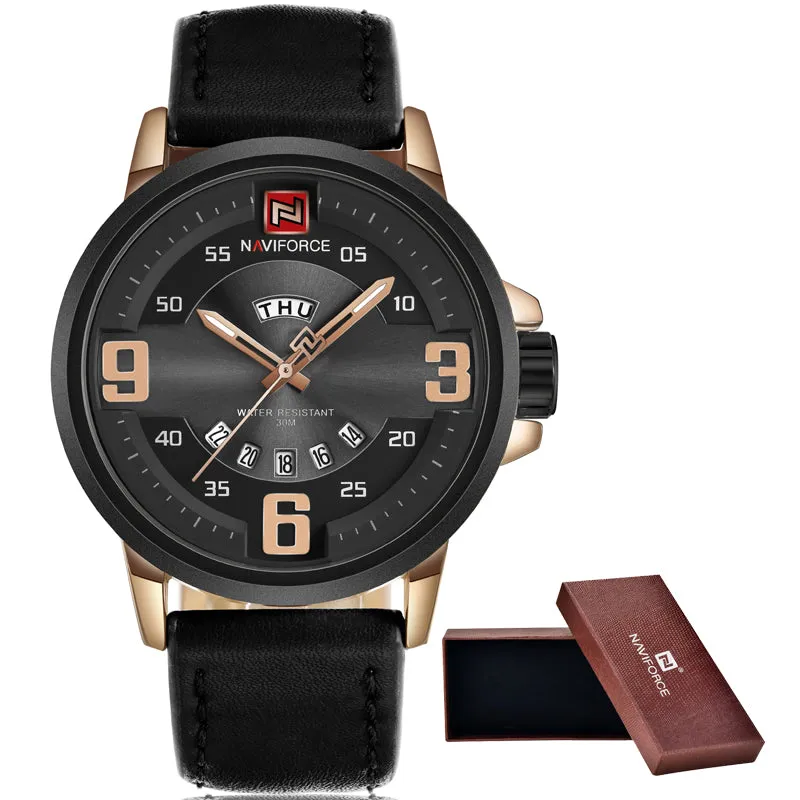NAVIFORCE Casual Watches Analog Quartz Leather Waterproof   Date Clock