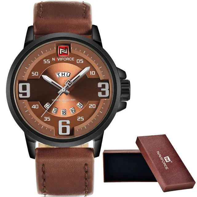 NAVIFORCE Casual Watches Analog Quartz Leather Waterproof   Date Clock