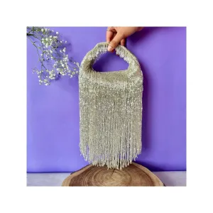 Nayaab by Sonia Silver Tassel Sailor Clutch for Women