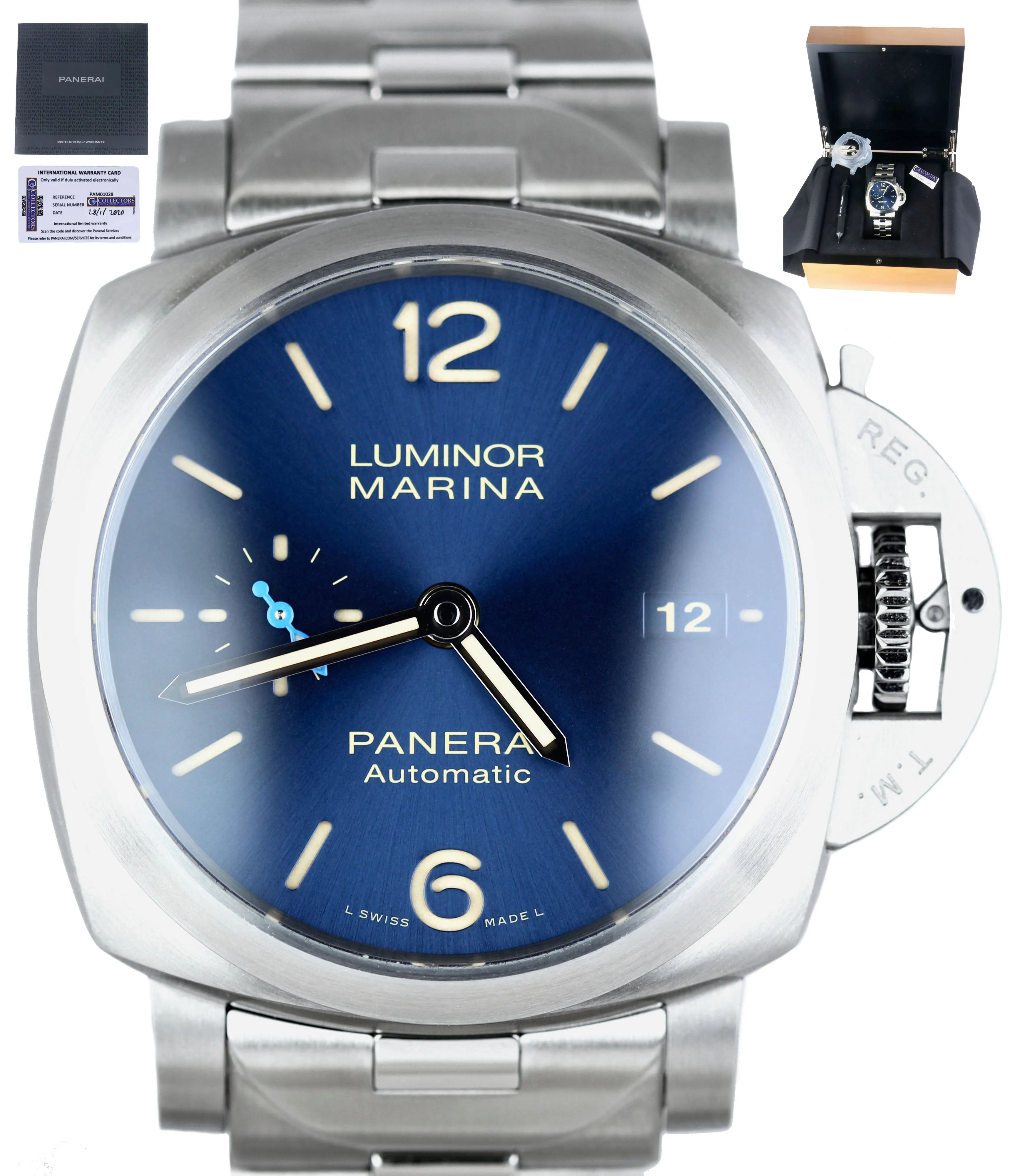 NEW 2020 Panerai Luminor Marina Blue Stainless Steel PAM 1028 42mm PAM01028