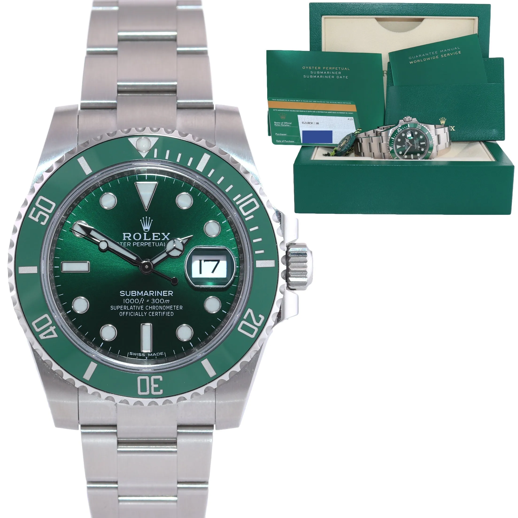 NEW 2020 PAPERS Rolex submariner Hulk 116610LV Green Ceramic Watch Box