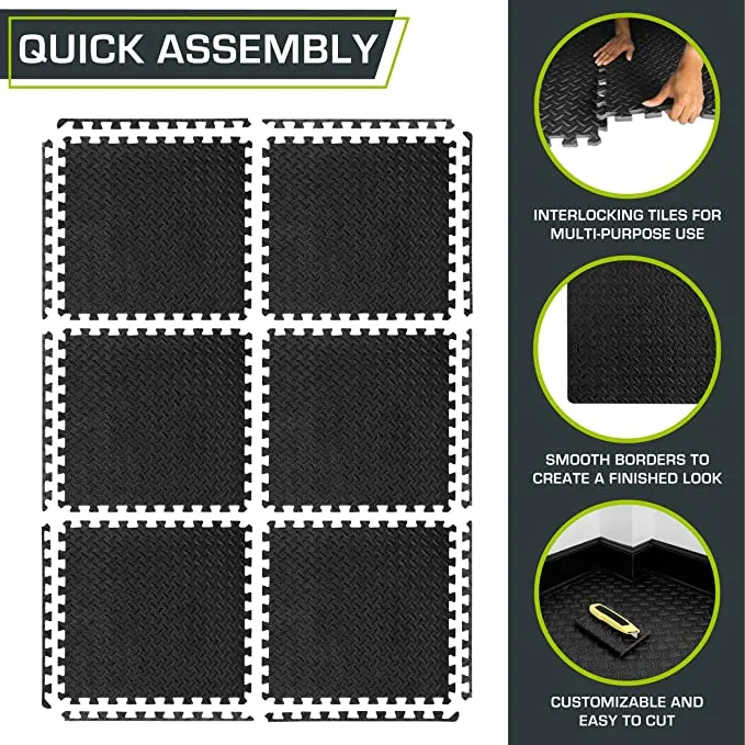 New ProsourceFit Exercise Puzzle Mat ½ inch, 24 SQ FT, 6 Tiles, EVA Foam Interlocking Tiles Protective and Cushion Flooring for Gym Equipment, Exercise and Play Area, Black! Enough for 4Ft X 6Ft Area!