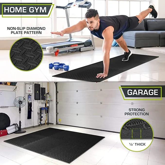 New ProsourceFit Exercise Puzzle Mat ½ inch, 24 SQ FT, 6 Tiles, EVA Foam Interlocking Tiles Protective and Cushion Flooring for Gym Equipment, Exercise and Play Area, Black! Enough for 4Ft X 6Ft Area!