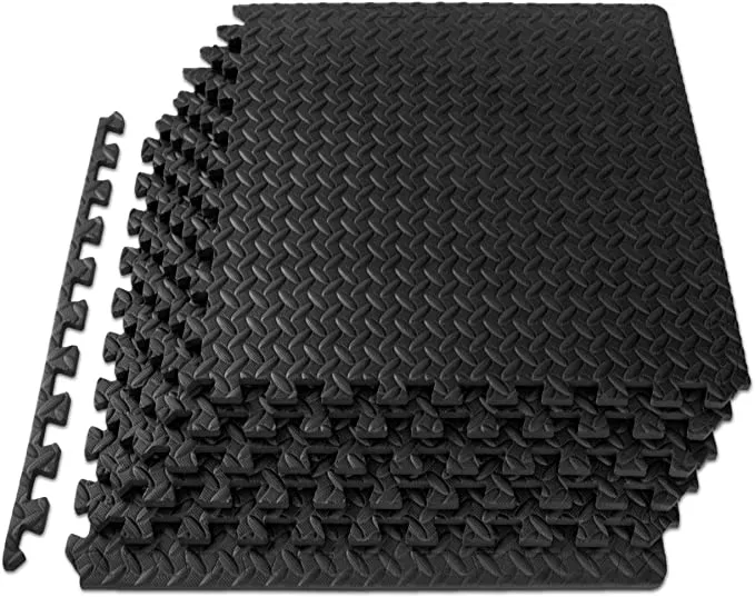 New ProsourceFit Exercise Puzzle Mat ½ inch, 24 SQ FT, 6 Tiles, EVA Foam Interlocking Tiles Protective and Cushion Flooring for Gym Equipment, Exercise and Play Area, Black! Enough for 4Ft X 6Ft Area!